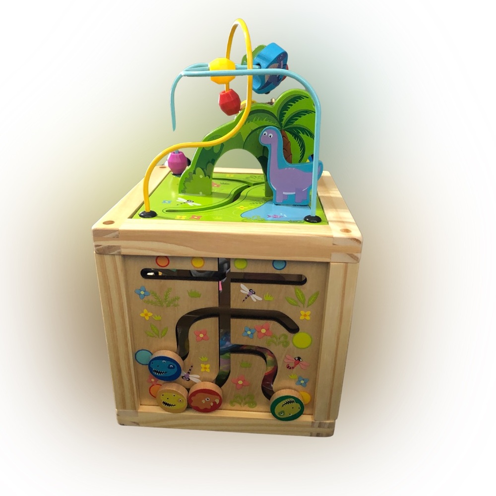 NIB -  6-in-1 Wooden Baby Activity Cube Montessori Toys Dinosaur Play Center
